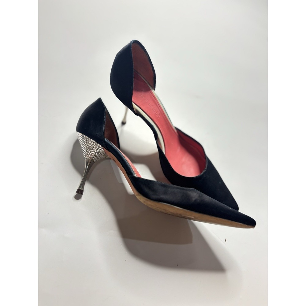 Judith Leiber Women's 7B Satin Silver Hardware Rhinestone Kitten Heels Italy